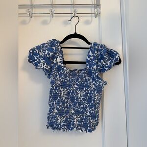 Women’s Square Neck Blue and White Floral Top